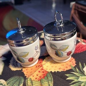 Vintage Royal Worcester Set Of 2 Porcelain  Berries + Butterflies Egg Coddler